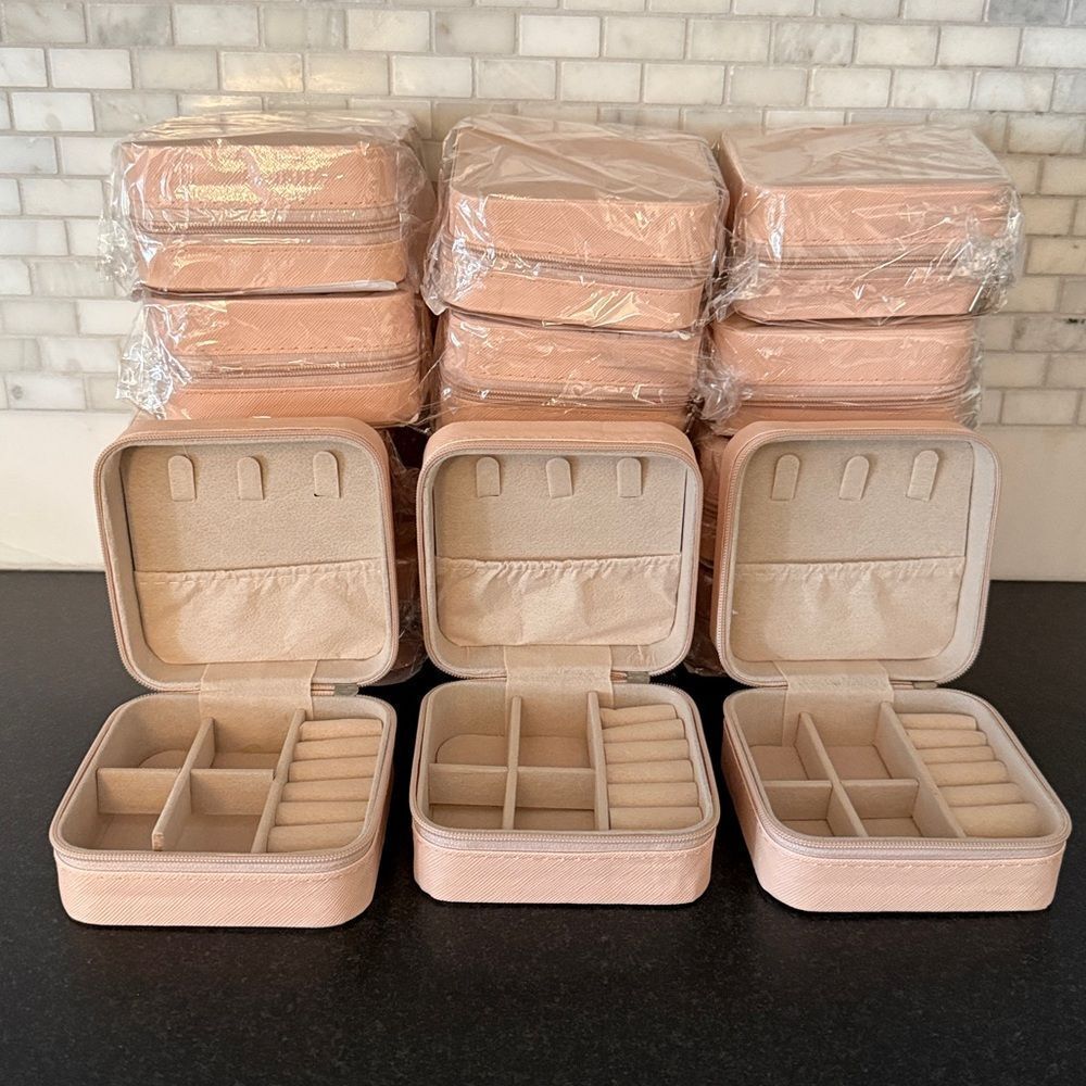 15 Pink Travel Jewelry Cases, Vegan Leather Bridesmaid Gift Box Set